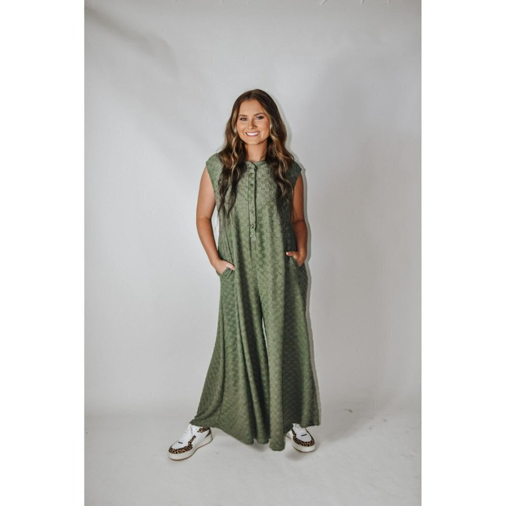 Nellie Checkered Jumpsuit in Olive - Picture 4 of 9